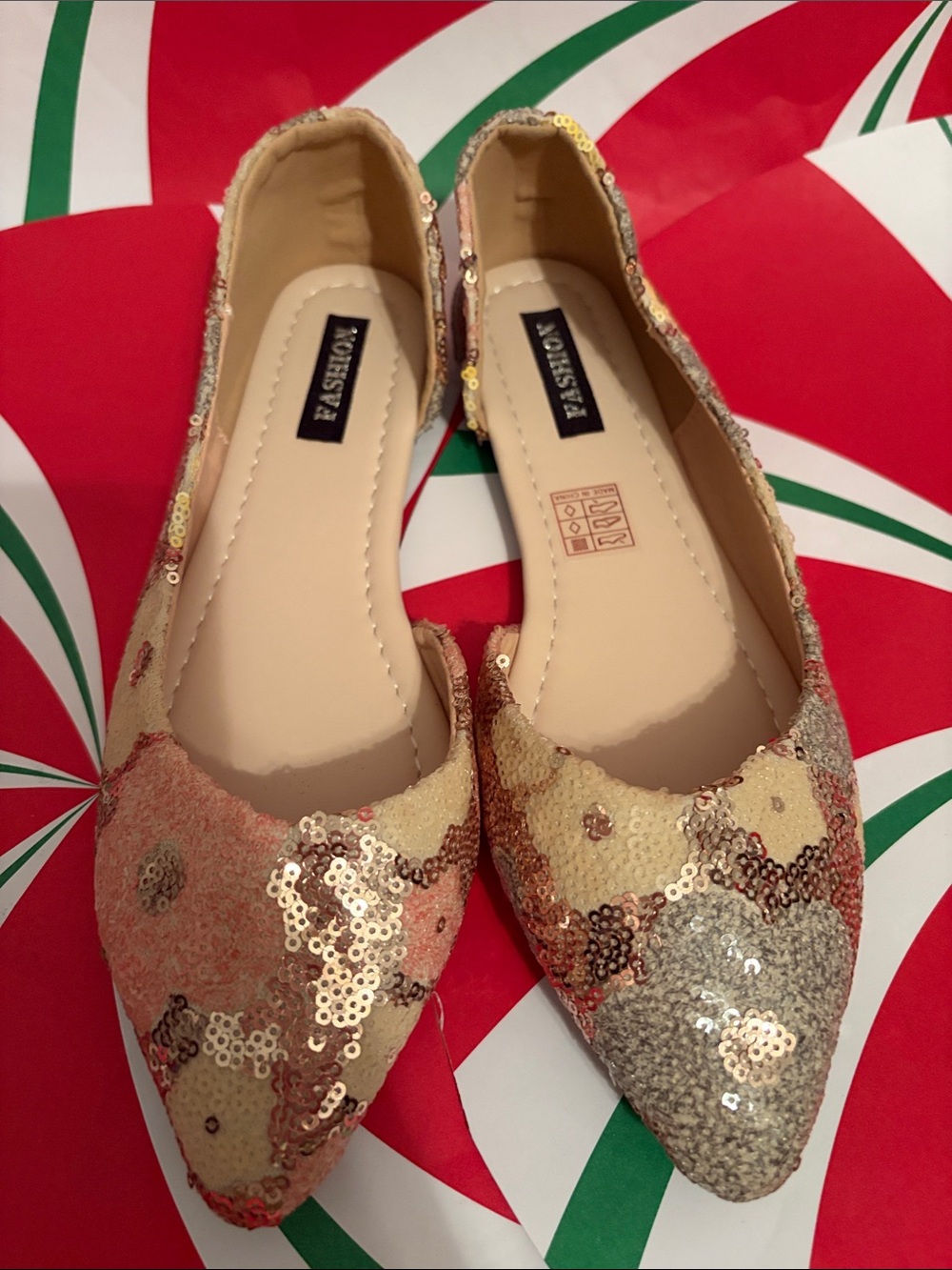 Sequin Pointed Ballet Flats in Pink and Gold -